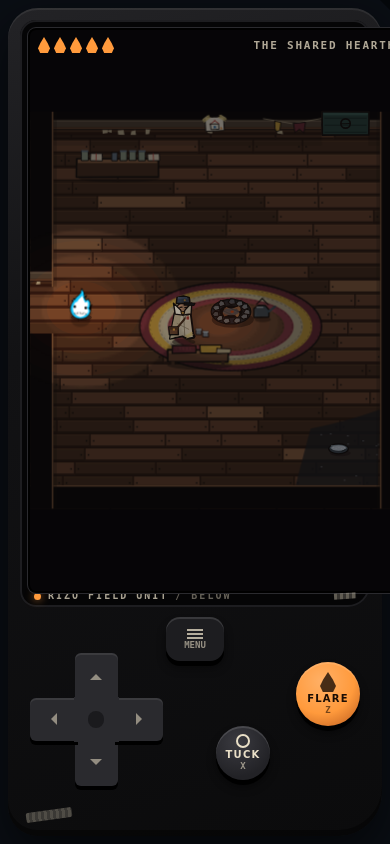 The authored Hearth room in The Threshold, inside the Rizo Field Unit